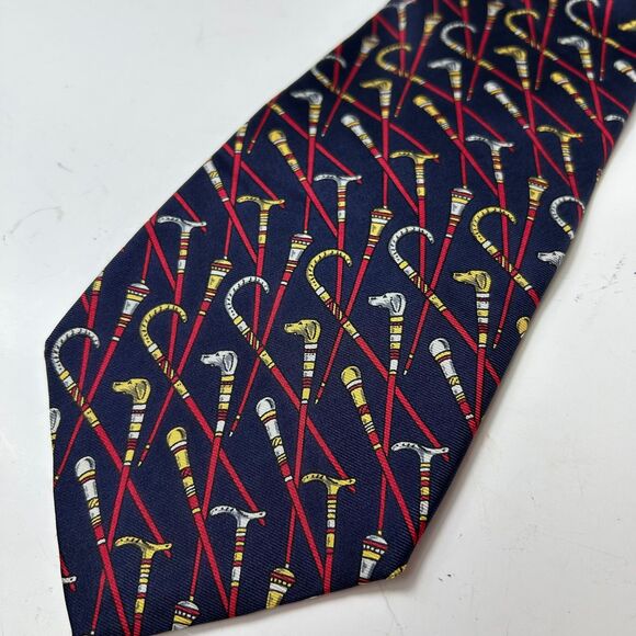 1155 Collection by Hickey Freeman Navy Multicolored Cane Print 100% Silk Tie - Picture 3 of 9